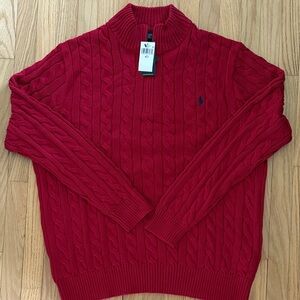 Ralph Lauren Men's Zip Up 1/4 Zip Sweater in Red